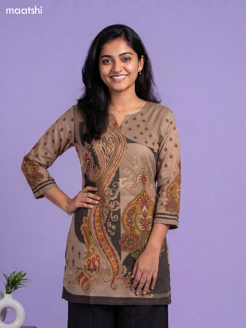 Beige and Black Tissue Printed Short Co-Ord Set