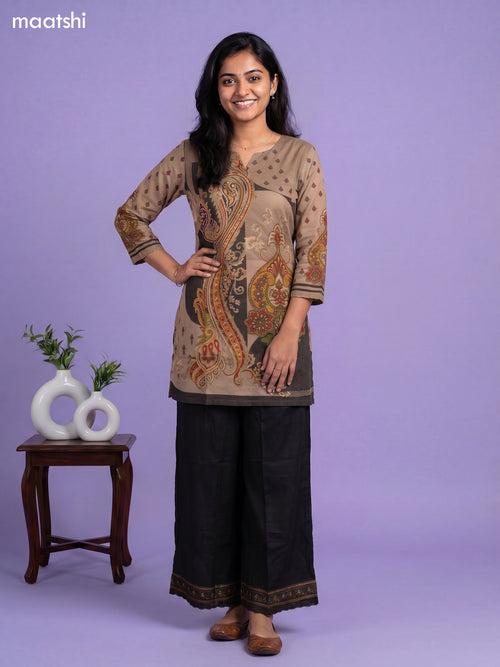 Beige and Black Tissue Printed Short Co-Ord Set