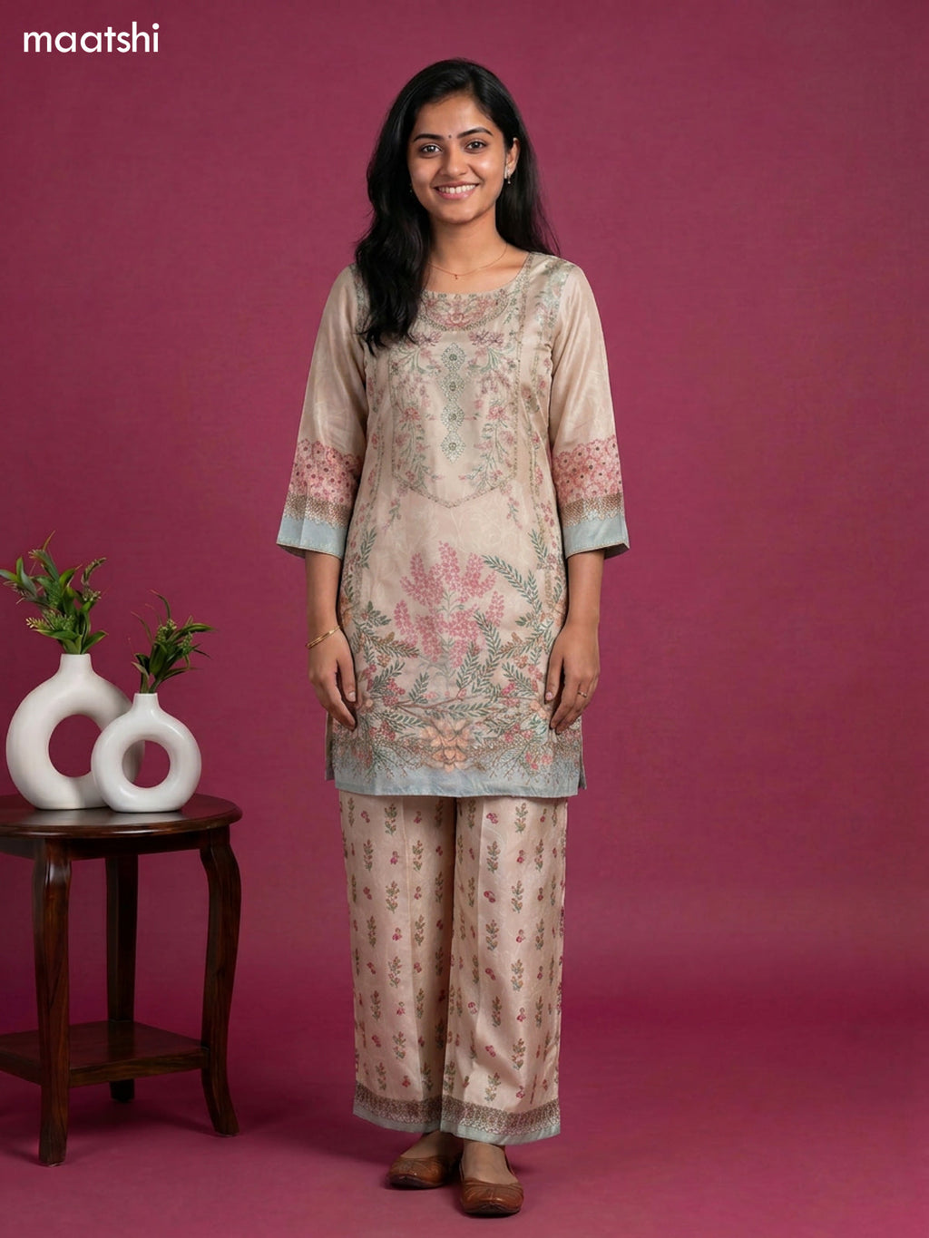 crepe silk floral printed & embroidery work short co-ord set