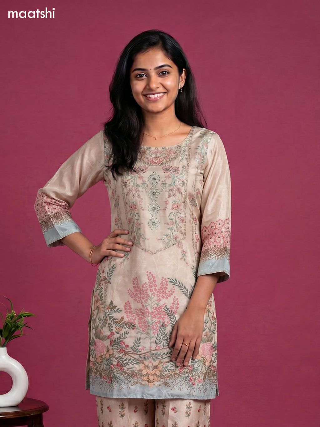 crepe silk floral printed & embroidery work short co-ord set