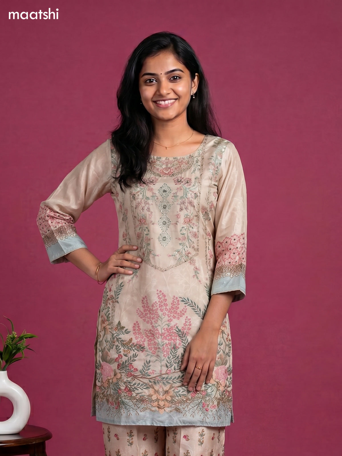 crepe silk floral printed & embroidery work short co-ord set