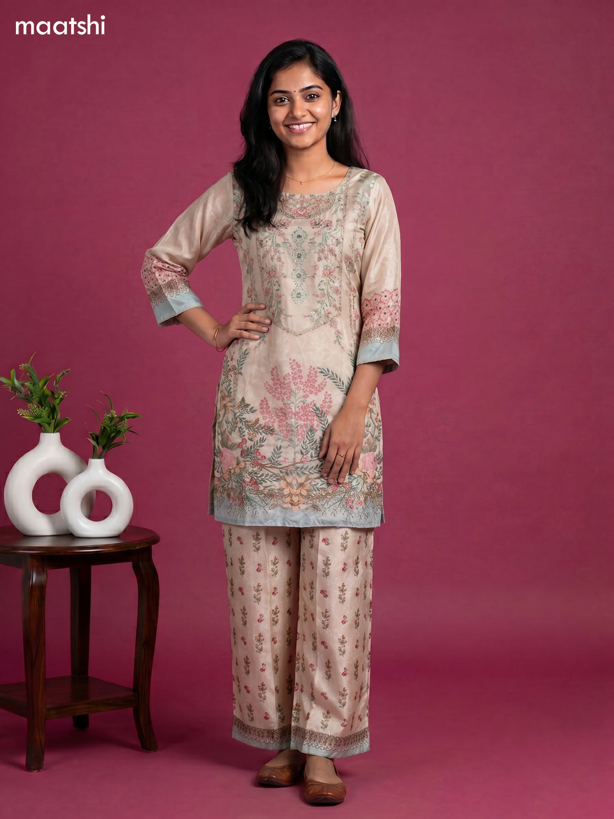crepe silk floral printed & embroidery work short co-ord set