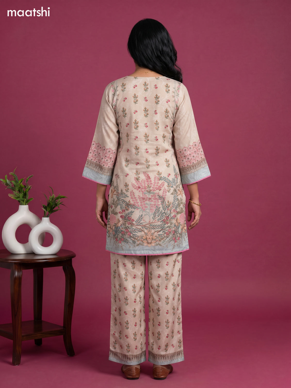 crepe silk floral printed & embroidery work short co-ord set
