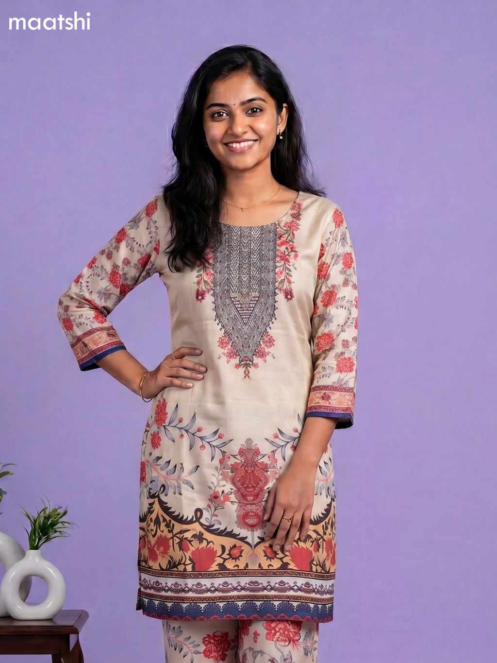 Beige Crepe Silk Floral Printed Short Co-Ord Set