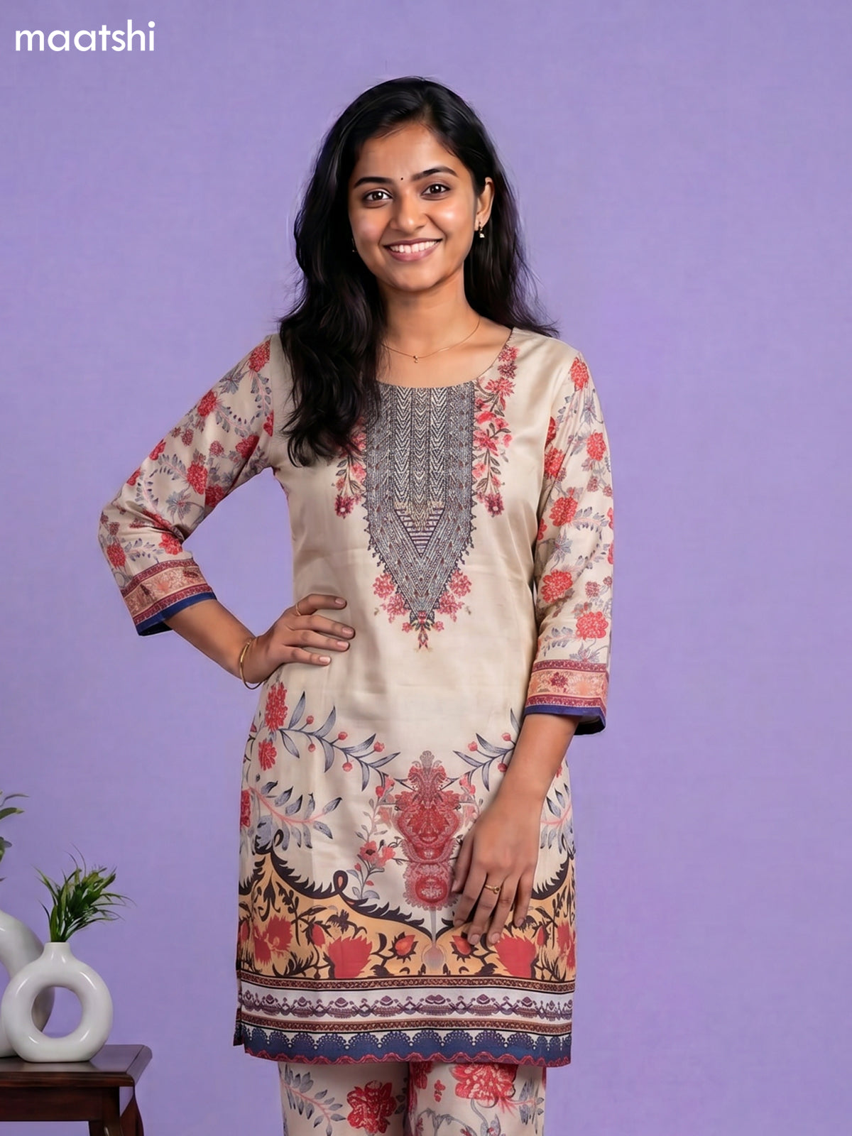 Beige Crepe Silk Floral Printed Short Co-Ord Set