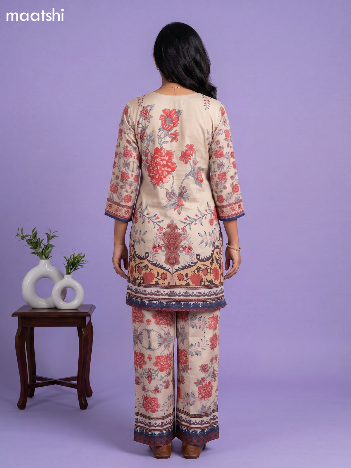 Beige Crepe Silk Floral Printed Short Co-Ord Set