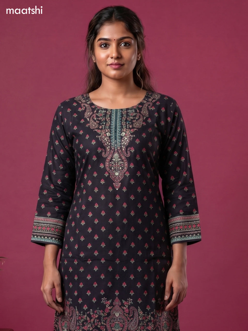 Black Muslin Printed & Embroidery Work A-Line Suit