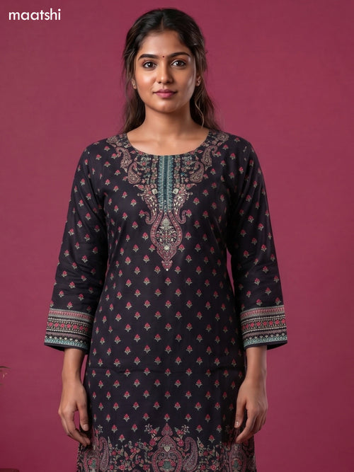 Black Muslin Printed & Embroidery Work A-Line Suit