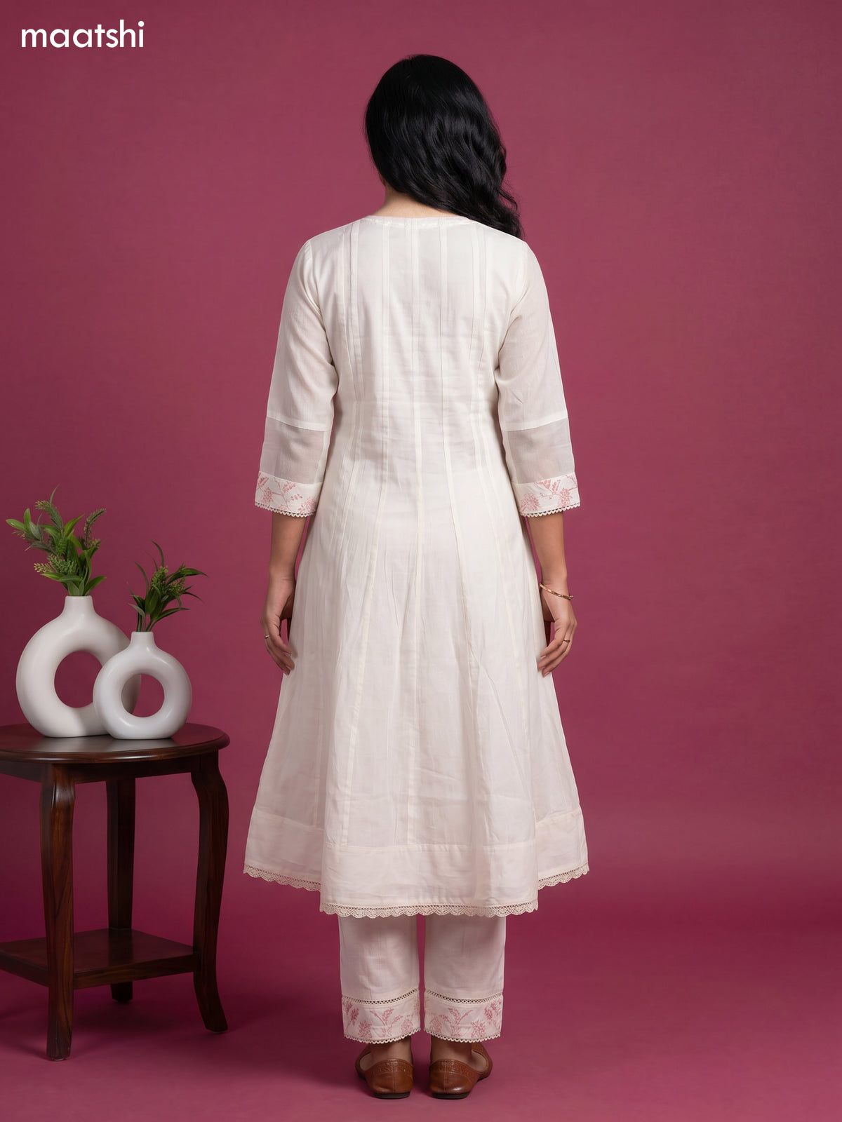 Cream and Peach Cotton Hakuba & Embroidery Work Anarkali Suit