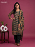 Sap Green Muslin Printed & Embroidery Work Straight Suit