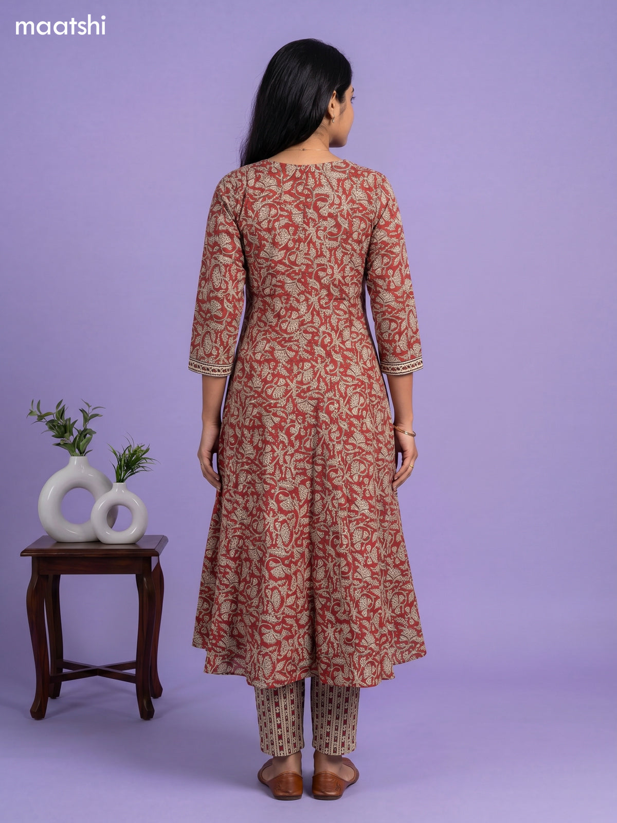 Red Cotton Kalamkari Printed Anarkali Suit