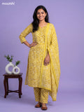 Lime Green Cotton Ikat Weaves & Simple Embroidery Work Straight Suit