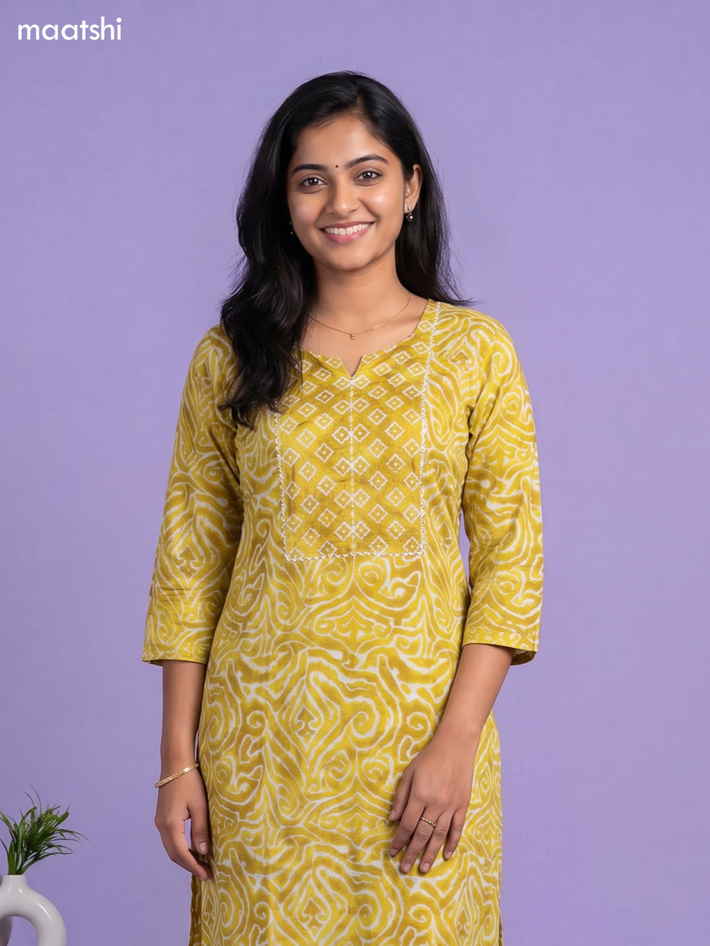 Lime Green Cotton Ikat Weaves & Simple Embroidery Work Straight Suit