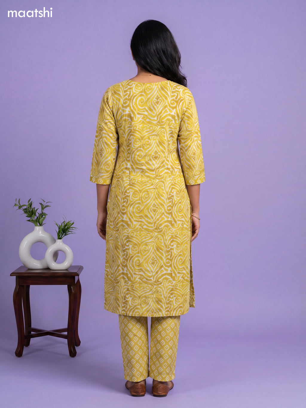 Lime Green Cotton Ikat Weaves & Simple Embroidery Work Straight Suit