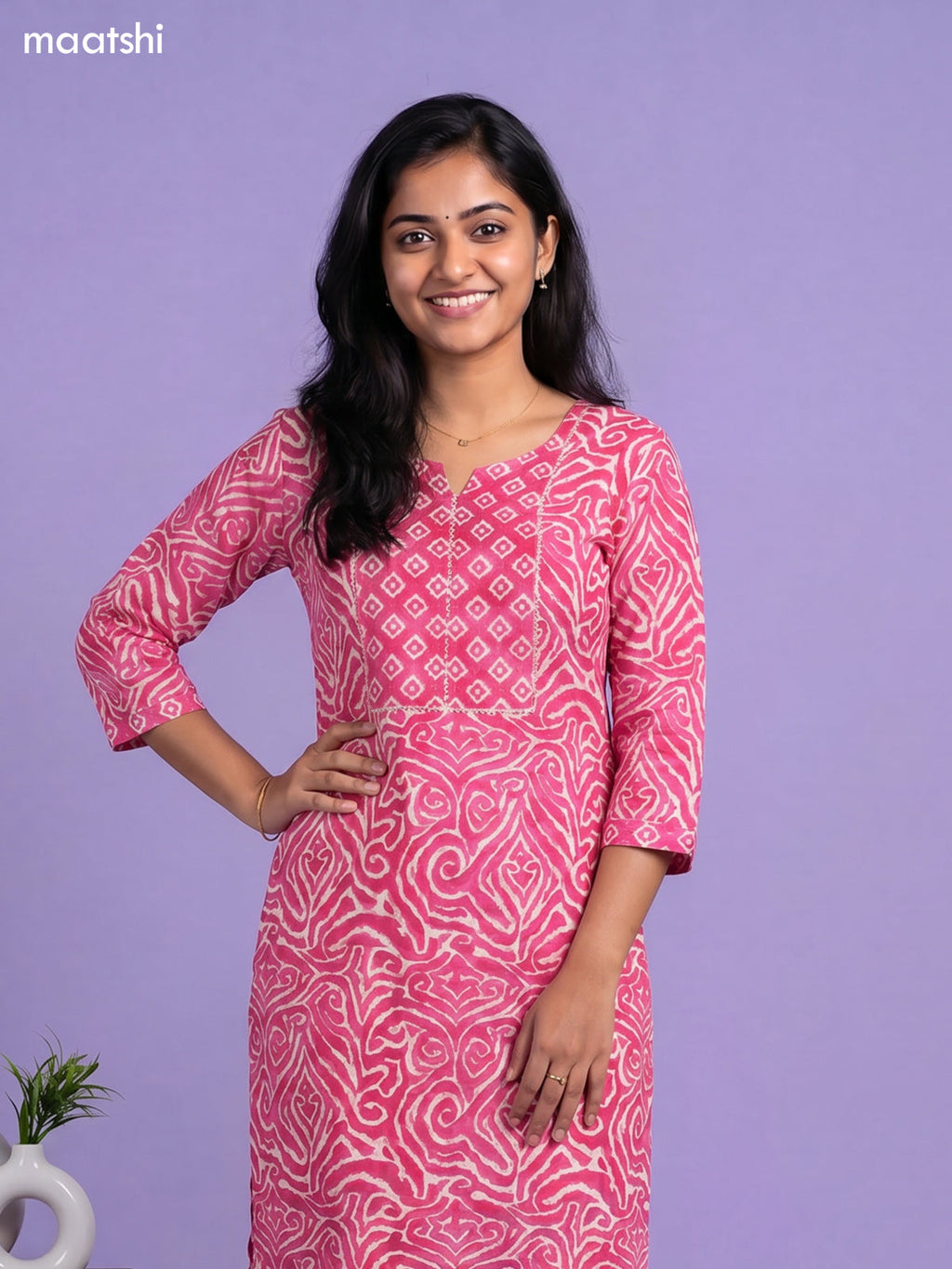 Dark Pink Cotton Ikat Weaves & Simple Embroidery Work Straight Suit