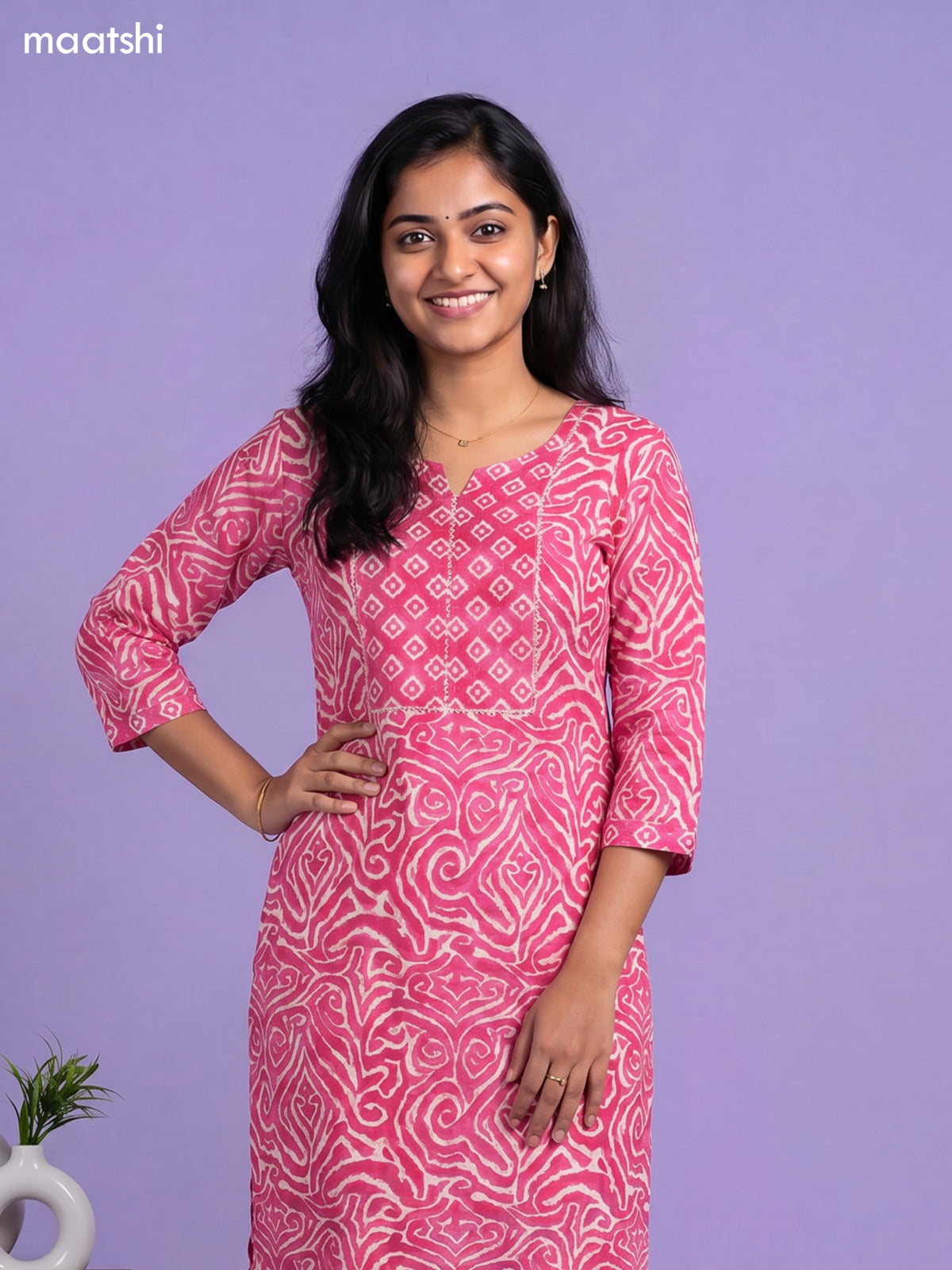 Dark Pink Cotton Ikat Weaves & Simple Embroidery Work Straight Suit
