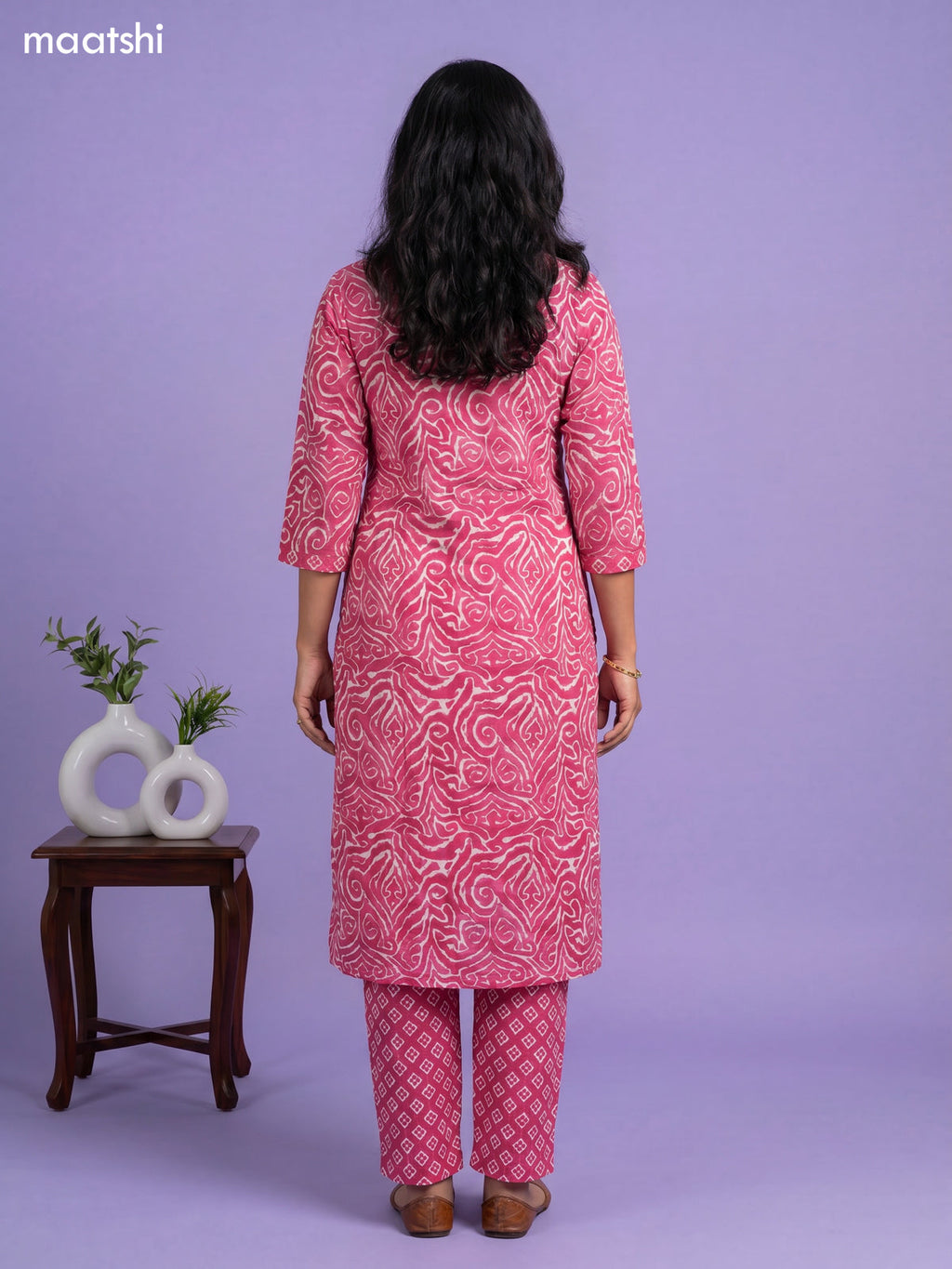 Dark Pink Cotton Ikat Weaves & Simple Embroidery Work Straight Suit