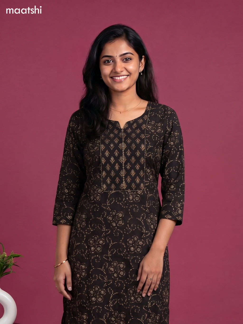 Deep Coffee Brown Cotton Bandhani Printed & Simple Embroidery Work Straight Suit