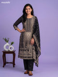 Black and Dark Beige Crepe Silk Floral Printed Straight Suit