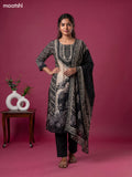 Beige and Black Crepe Silk Floral Printed Straight Suit