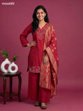 Reddish Pink Art Silk Embroidery Work Straight Suit