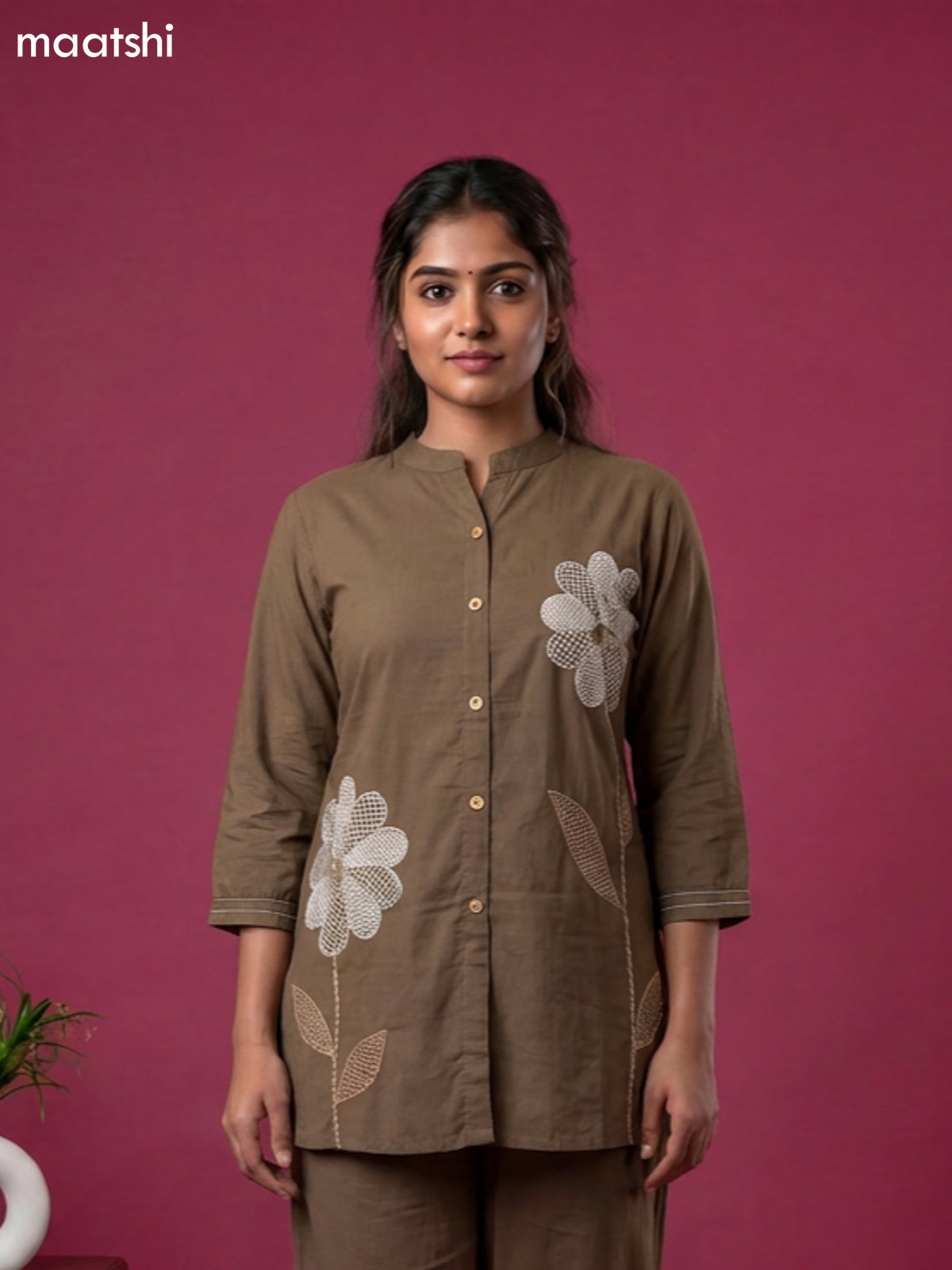 Grey Cotton Embroidery Work Short Co-Ord Set