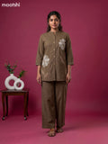 Grey Cotton Embroidery Work Short Co-Ord Set