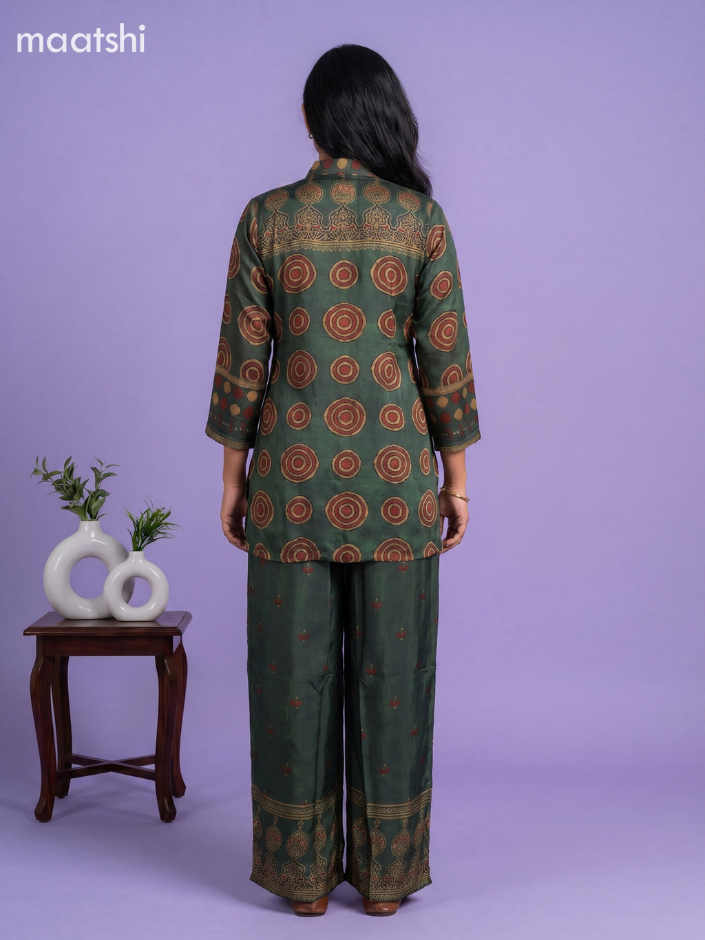 Sap Green Art Silk Ajrakh Printed Co-Ord Set