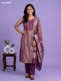 Purple Tissue Embroidery Work Anarkali Suit