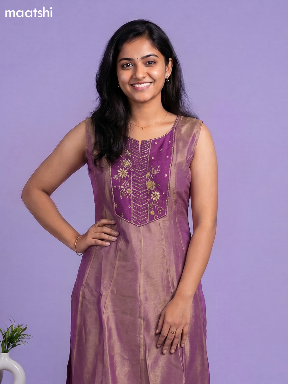 Purple Tissue Embroidery Work Anarkali Suit