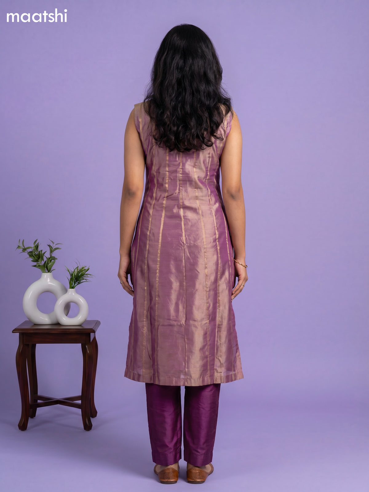 Purple Tissue Embroidery Work Anarkali Suit