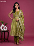 Mehandi Green Tissue Embroidery Work Anarkali Suit