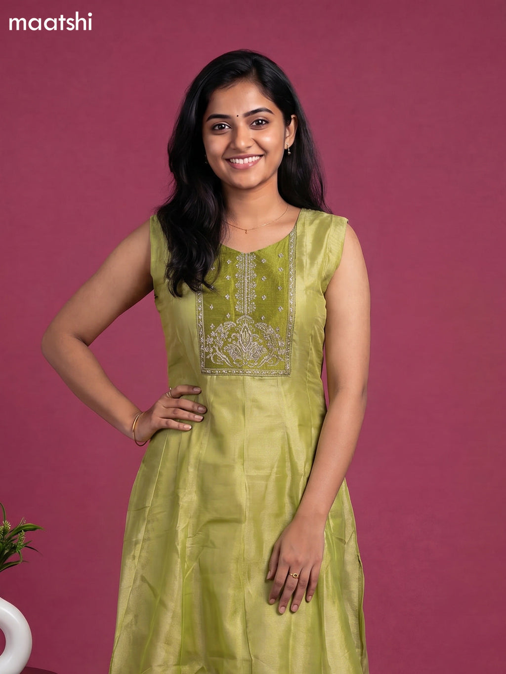 Mehandi Green Tissue Embroidery Work Anarkali Suit