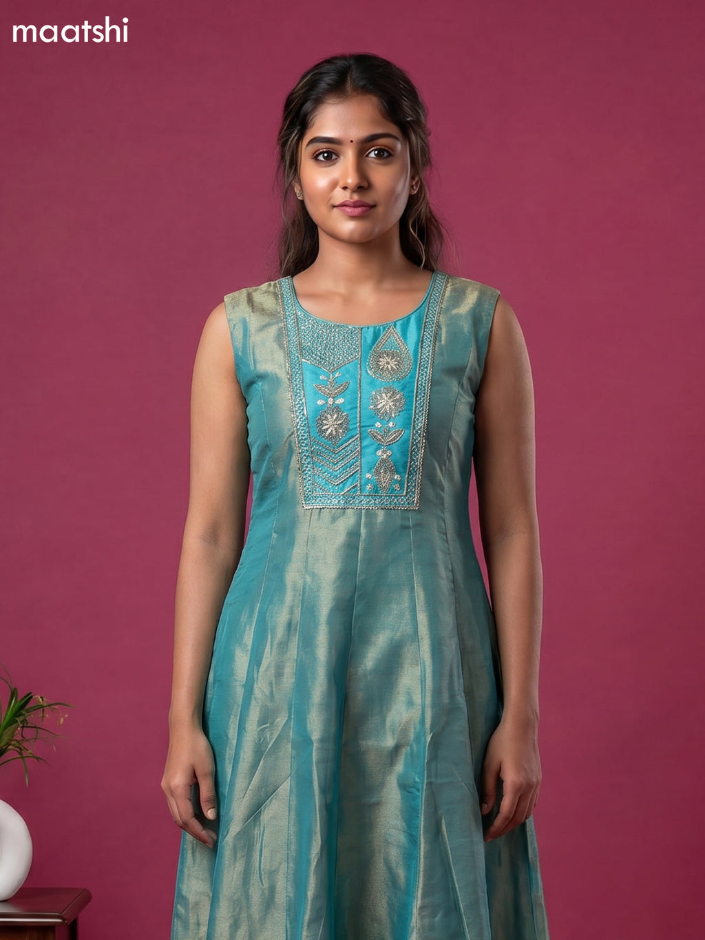 Light Blue Tissue Embroidery Work Anarkali Suit
