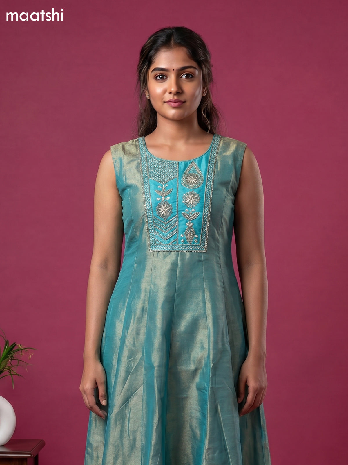 Light Blue Tissue Embroidery Work Anarkali Suit