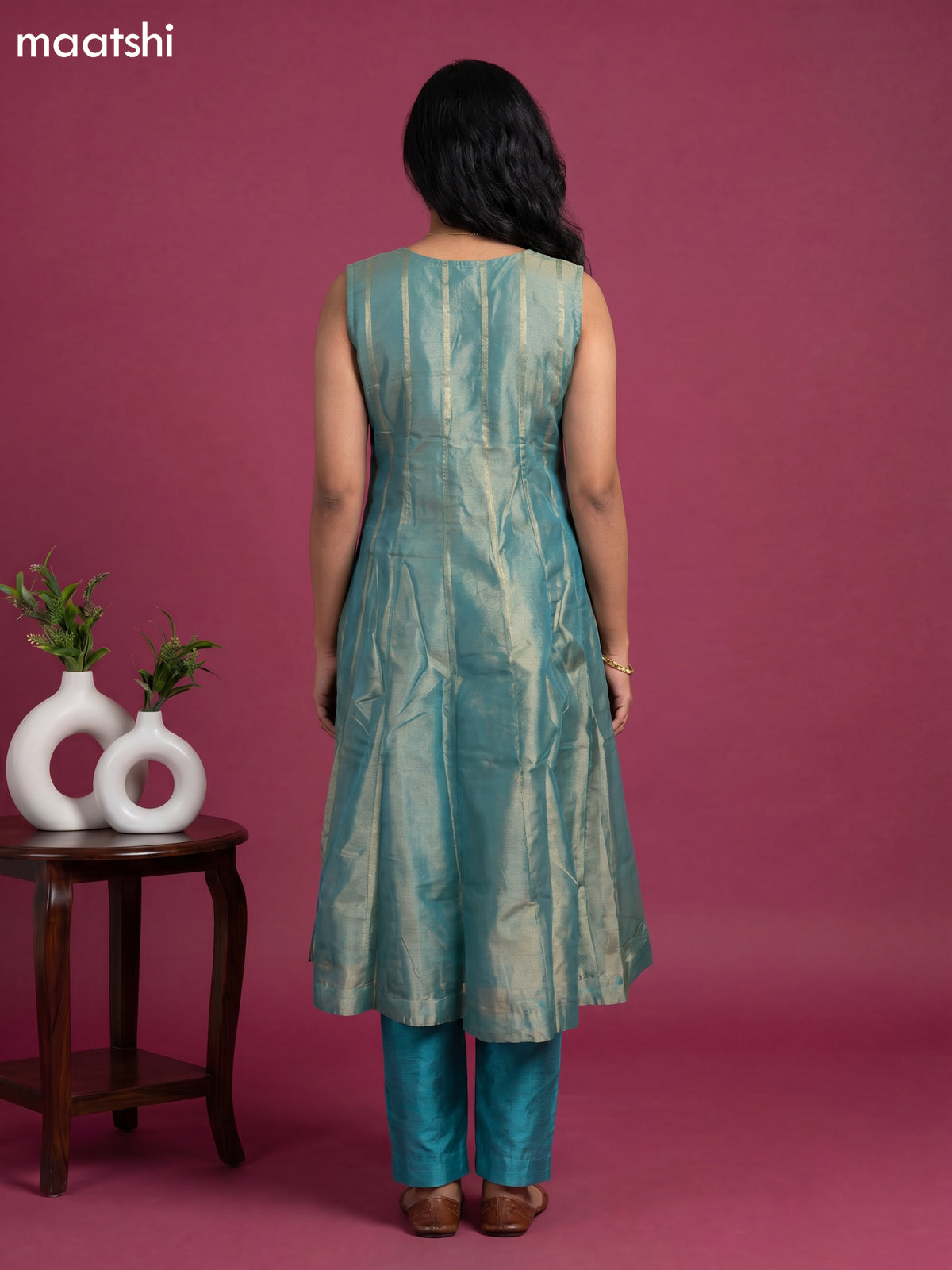 Light Blue Tissue Embroidery Work Anarkali Suit