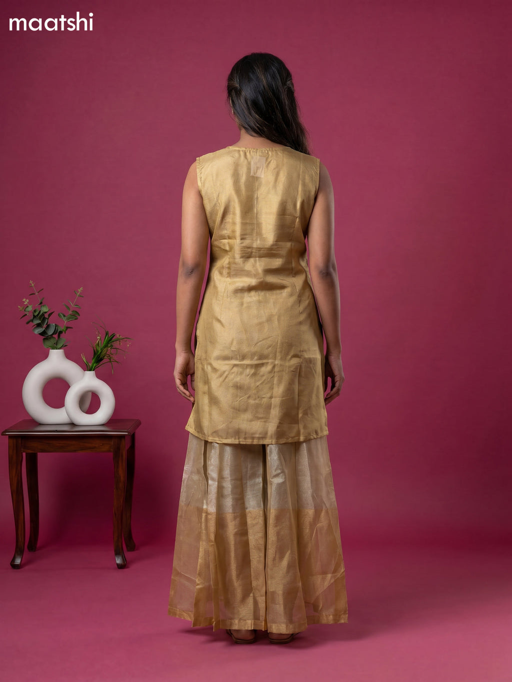 Gold Tissue Embroidery Work Anarkali Suit