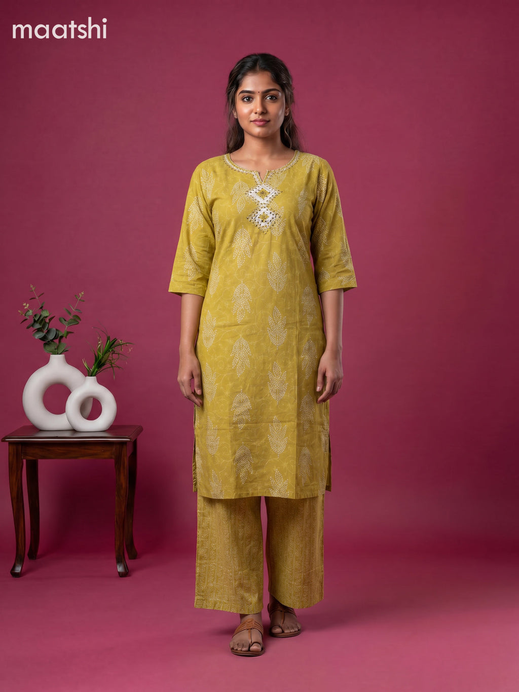 Mustard Yellow Cotton Printed & Simple Embroidery Work Straight Suit