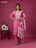 Pink Cotton Printed & Simple Embroidery Work Straight Suit