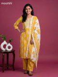 Yellow Cotton Printed & Simple Embroidery Work Straight Suit