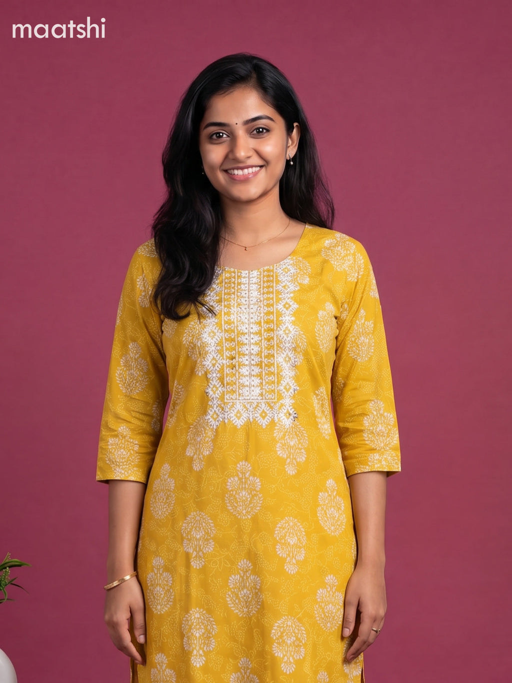 Yellow Cotton Printed & Simple Embroidery Work Straight Suit