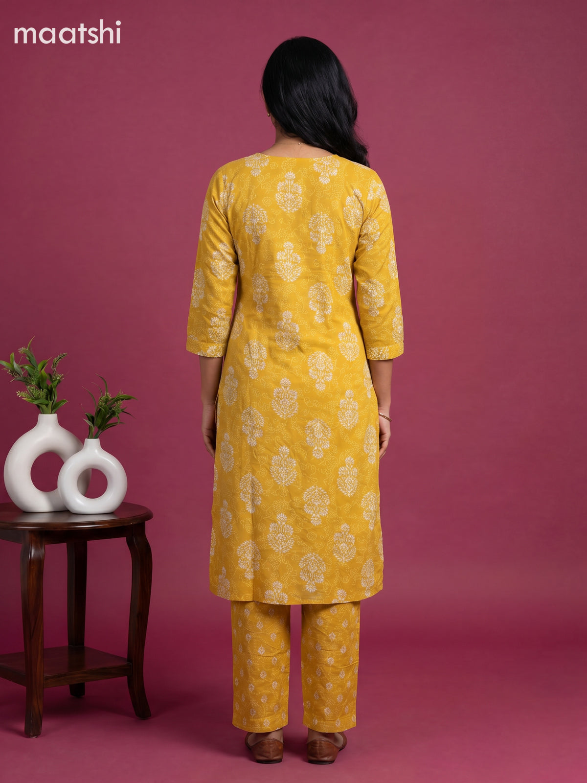 Yellow Cotton Printed & Simple Embroidery Work Straight Suit