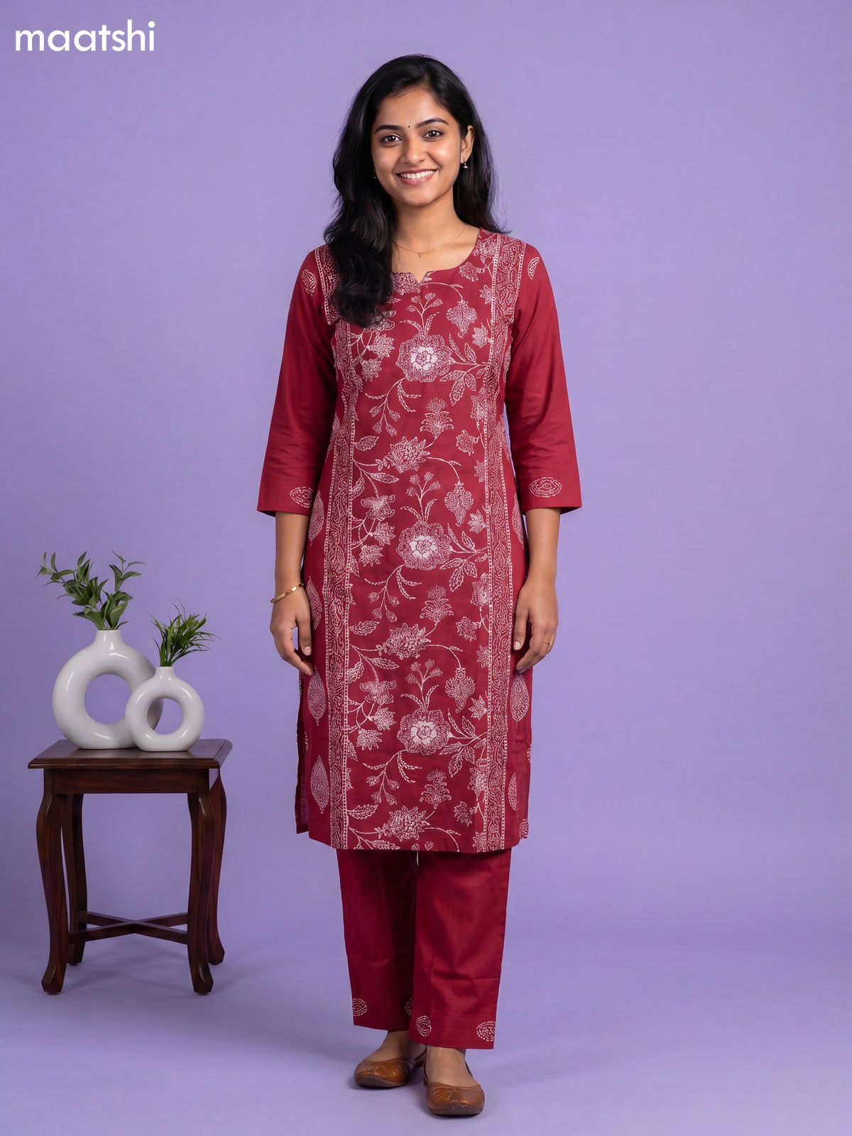cotton floral printed straight kurti set