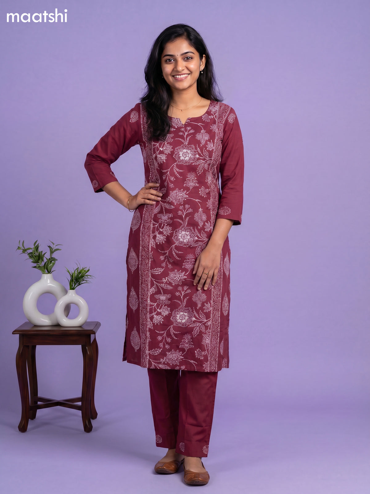cotton floral printed straight kurti set