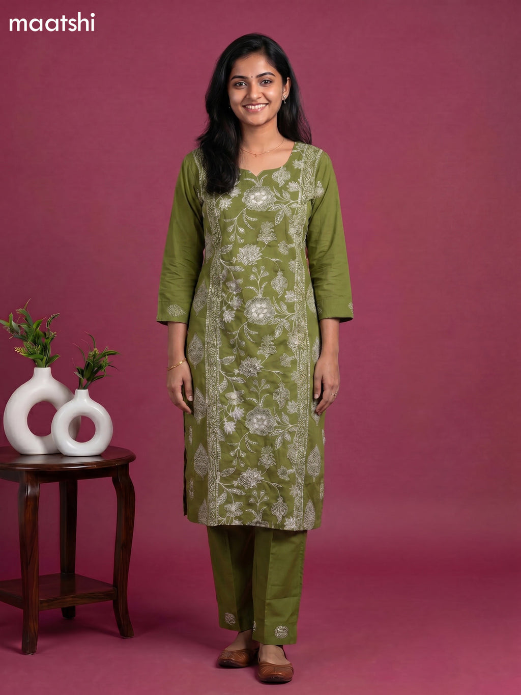 cotton floral printed straight kurti set