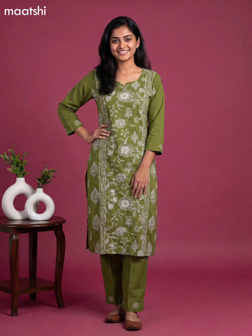 cotton floral printed straight kurti set