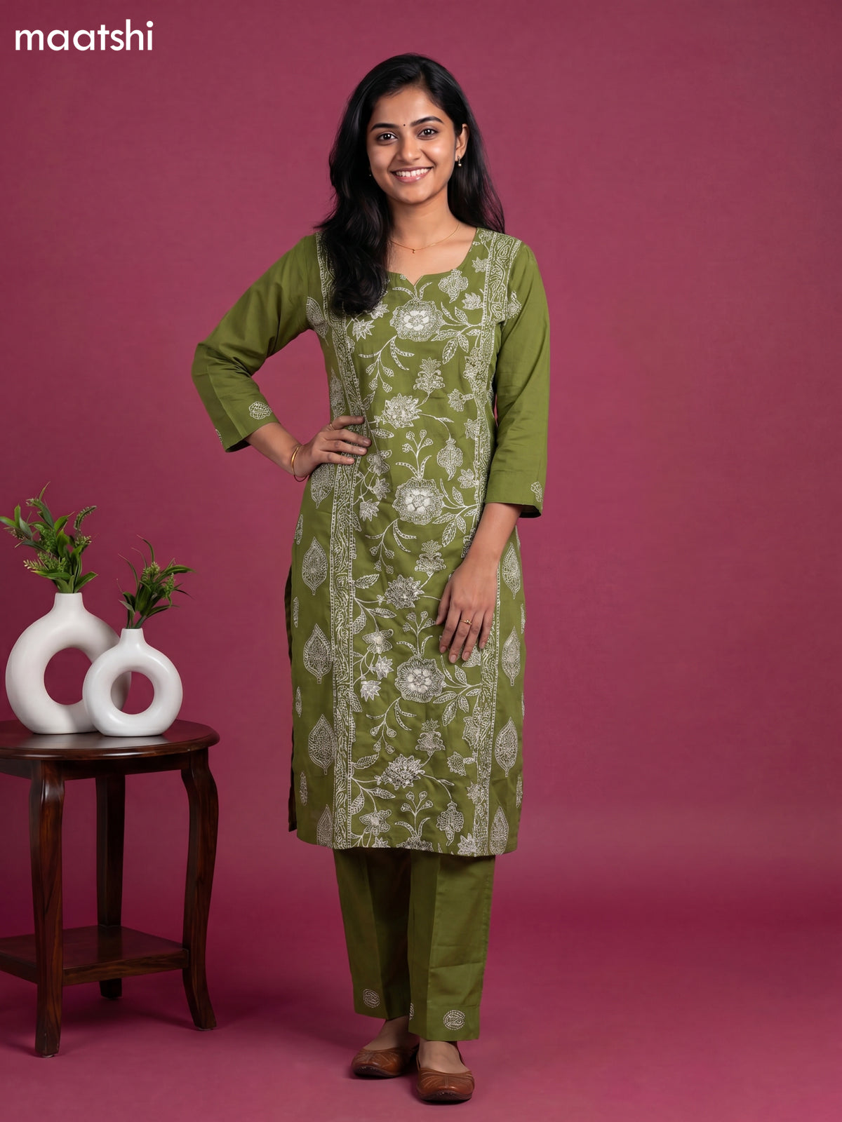 cotton floral printed straight kurti set