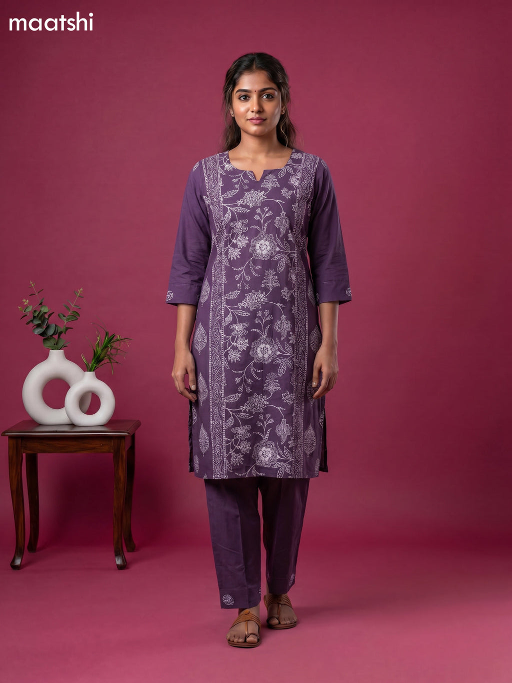 cotton floral printed straight kurti set