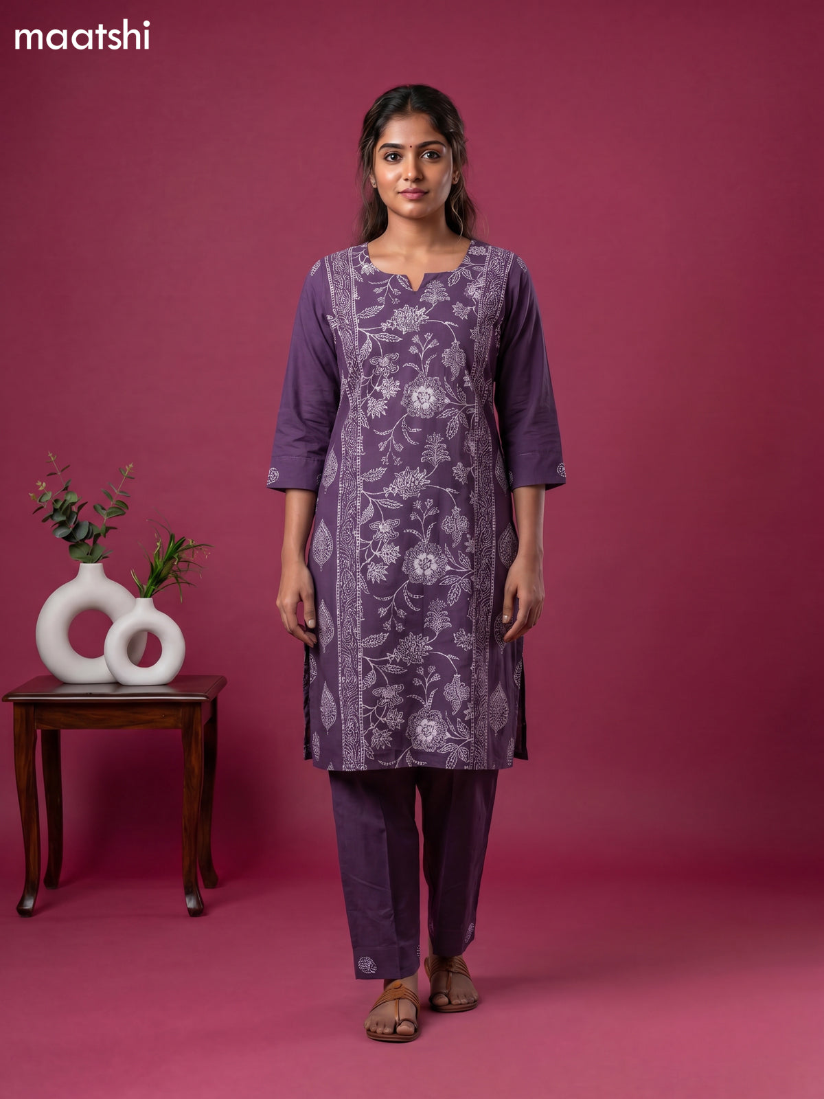 cotton floral printed straight kurti set