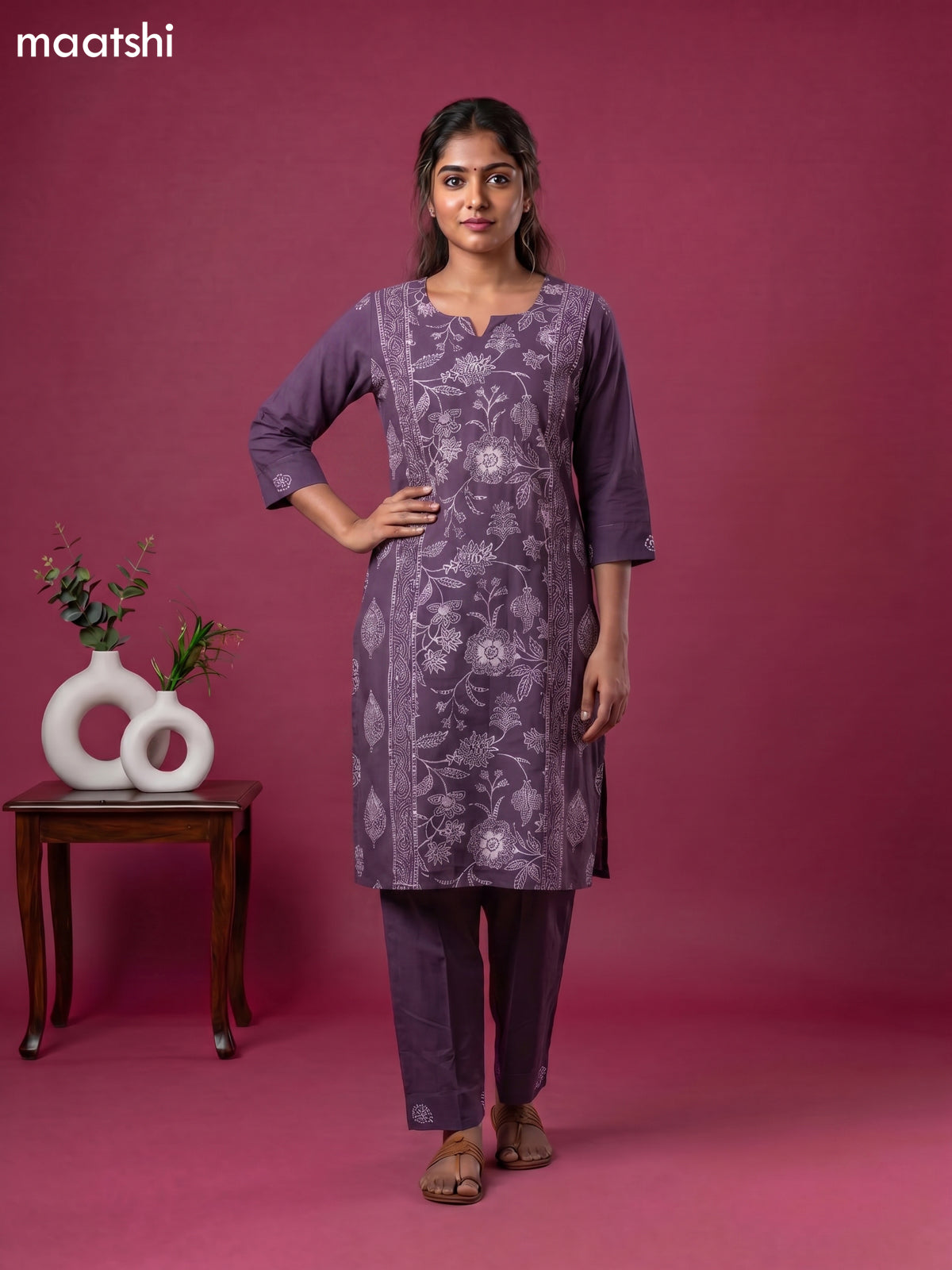 cotton floral printed straight kurti set